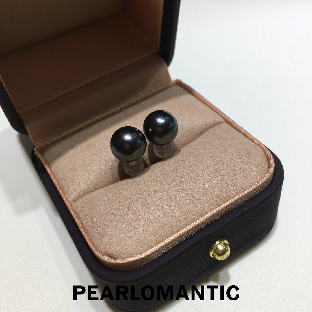[Fine Jewelry] Tahitian Black Pearl 9-10mm Classic Earring Studs w/ 18k Gold