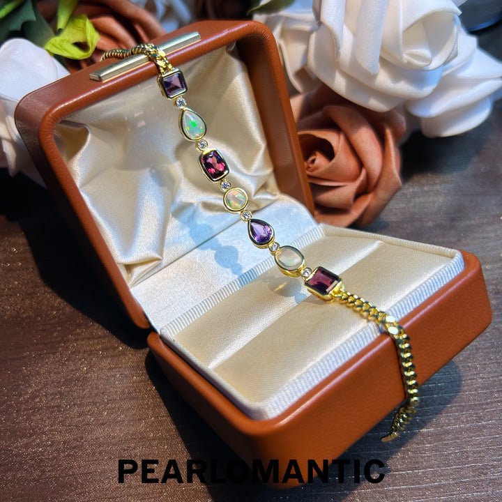 [Designer's Choice] Exquisite S925 Multigem Bracelet 1.5ct Opal, 1.3ct Amethyst, 2.7ct Garnet