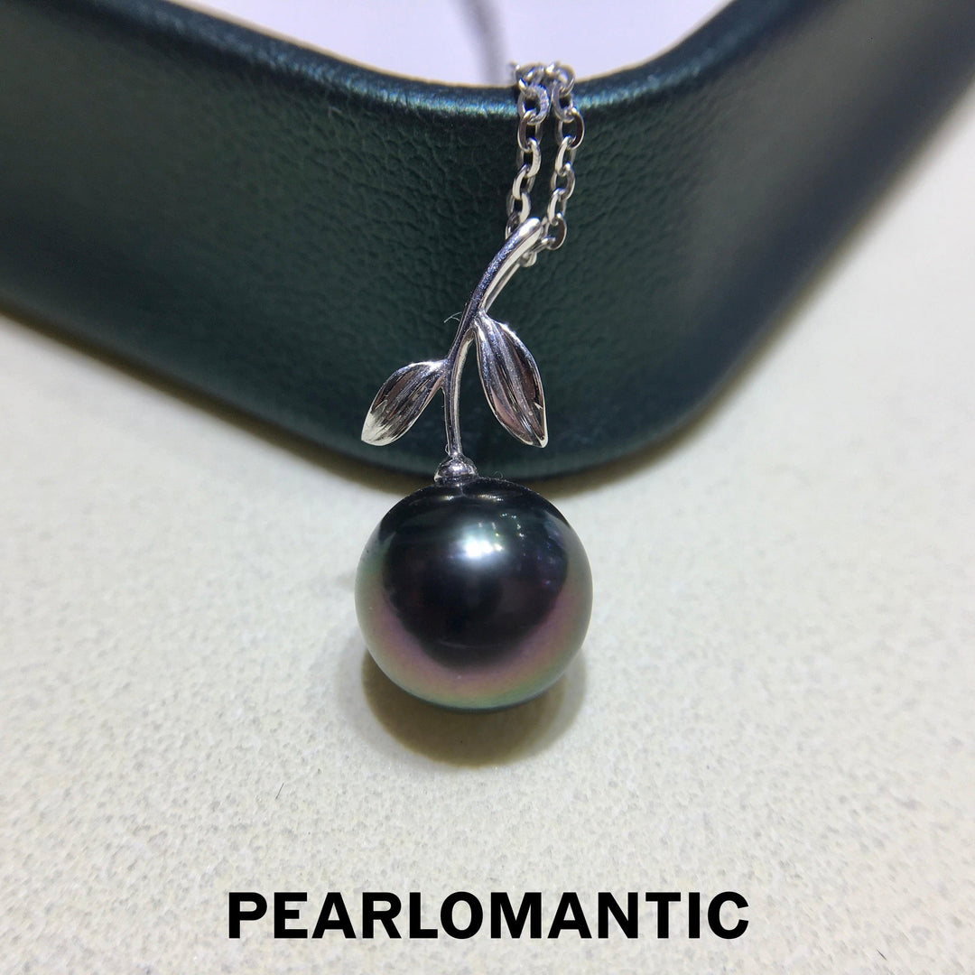 [Fine Jewelry] Tahitian Black Pearl 9mm Leaf Design Pendant w/ 18k White Gold