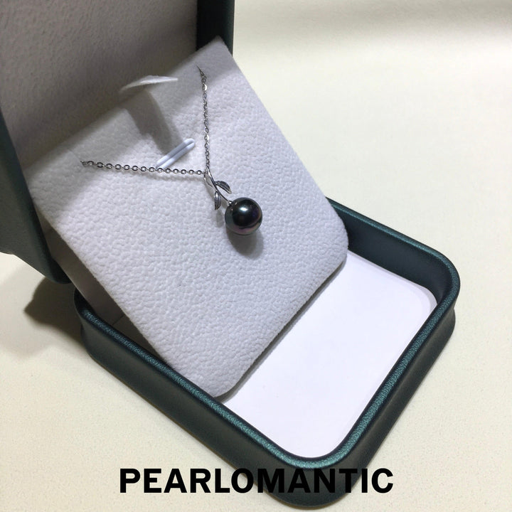 [Fine Jewelry] Tahitian Black Pearl 9mm Leaf Design Pendant w/ 18k White Gold