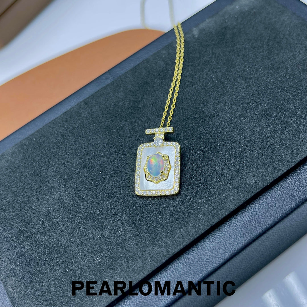 [Designer's Choice] Opal 1ct + Zircon Mini Tote Bag Design Pendant w/ S925 Gold Plated