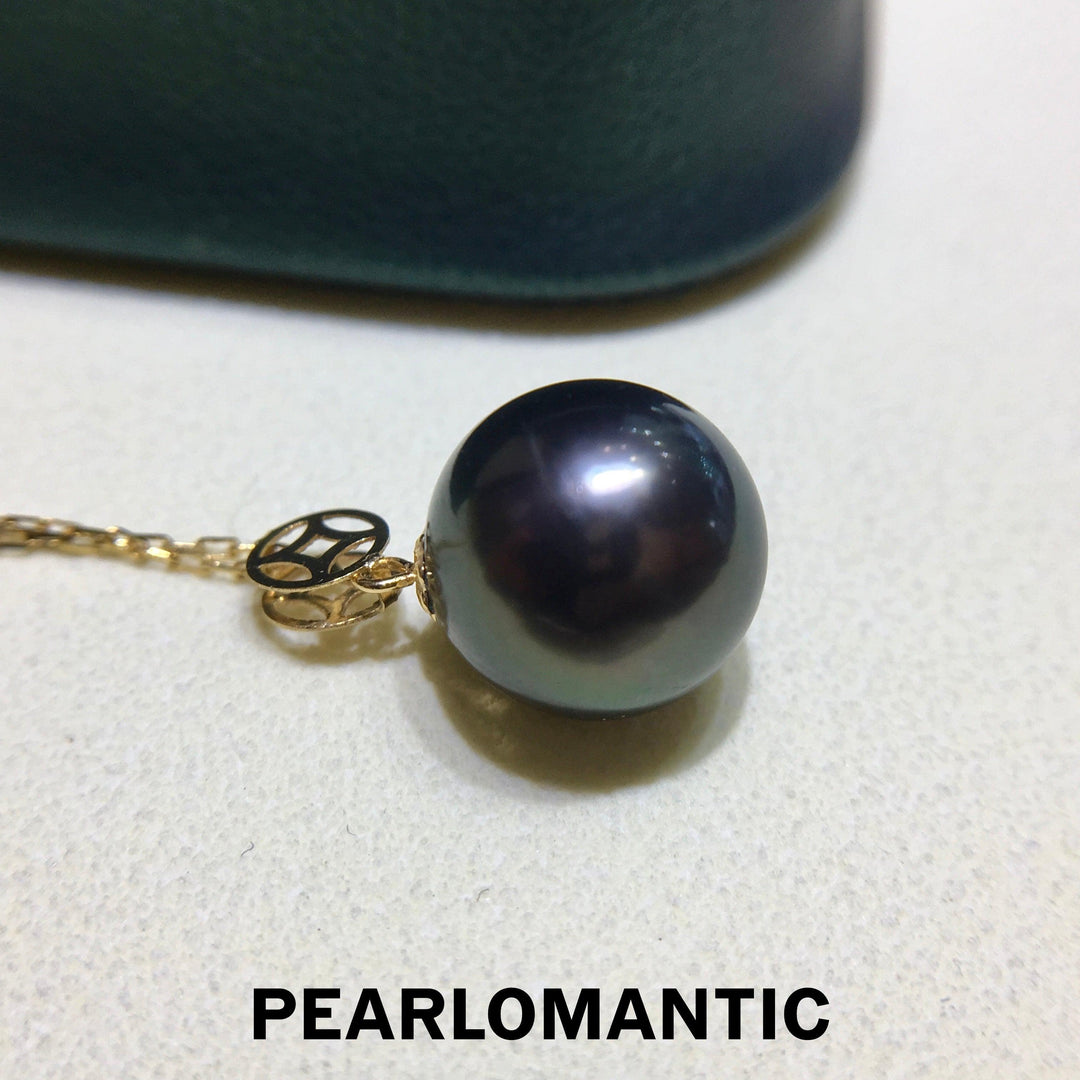 [Fine Jewelry] Tahitian Black Pearl 10-11mm Chinese Coins Design Pendant w/ 18k Gold