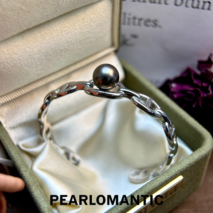 [Designer's Choice] Tahitian Black Pearl 9-10mm Smooth Surface Bracelet & S925 Silver