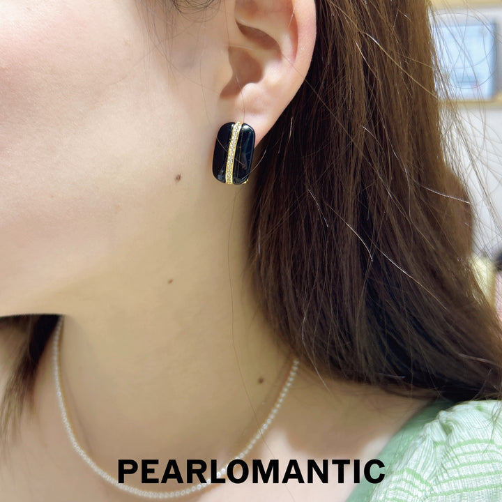 [Everyday Essentials] Black Agate Velvet Panels of Golden Whisper Earrings w/ S925