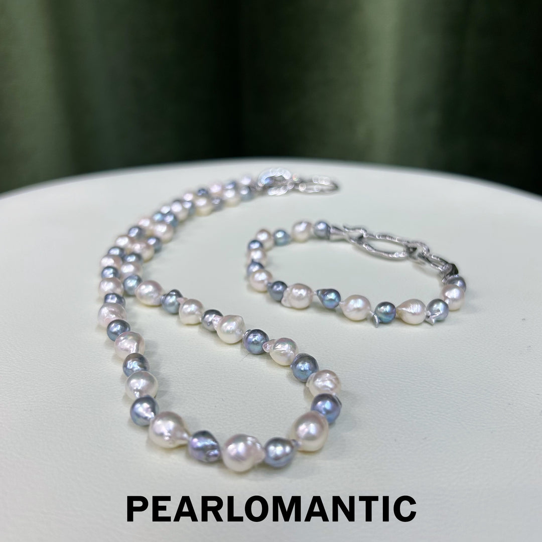 [Designer's Choice] Akoya Baroque Pearl 4-5mm + 6-7mm Necklace & Bracelet Set w/ S925