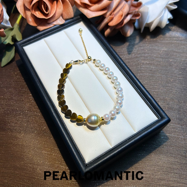 [Everyday Essentials] Akoya & South Sea Golden Pearl Sunset Heart Love Adjustable Bracelets