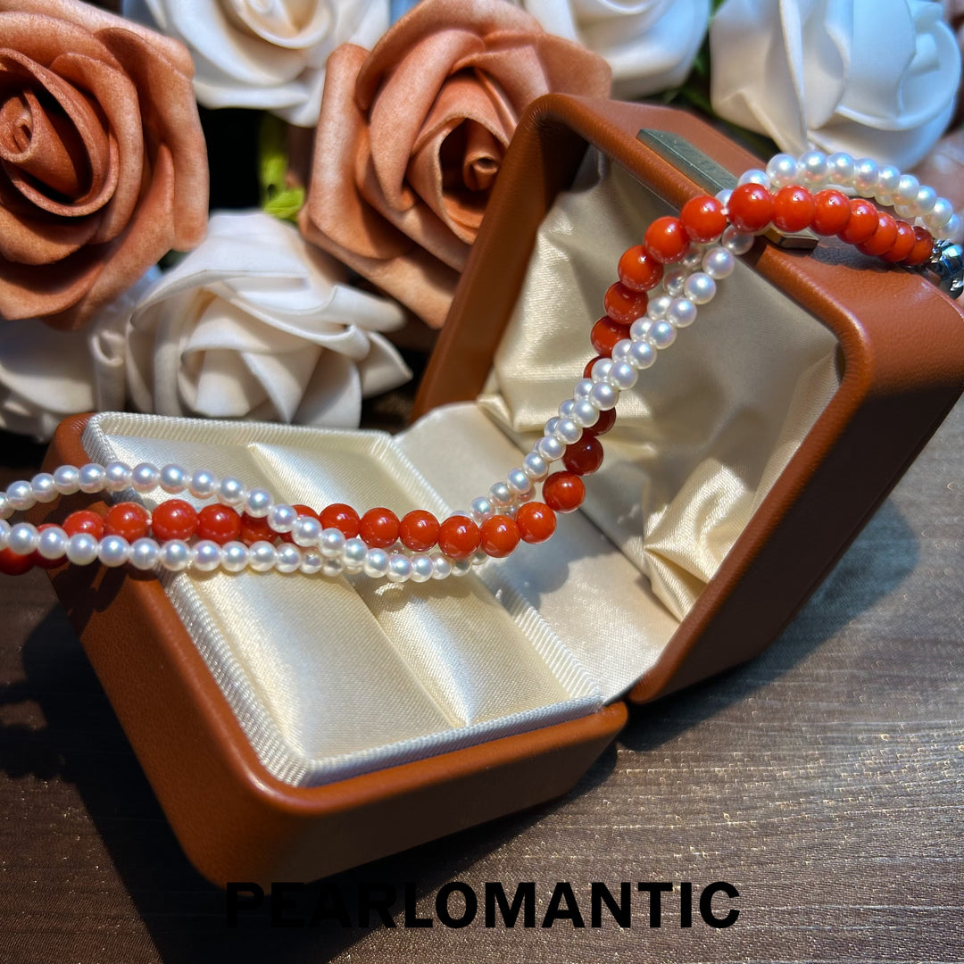 [Designer's Choice] Freshwater Pearl & Coral Retro Multi - Layer Bracelets