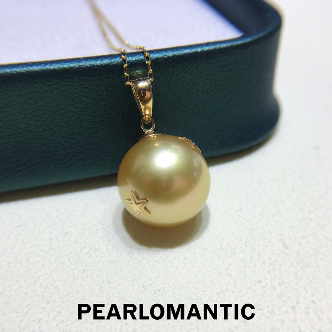 [Fine Jewelry] South Sea Golden Pearl 12.3mm Star-Design Pendant w/ 18k Gold