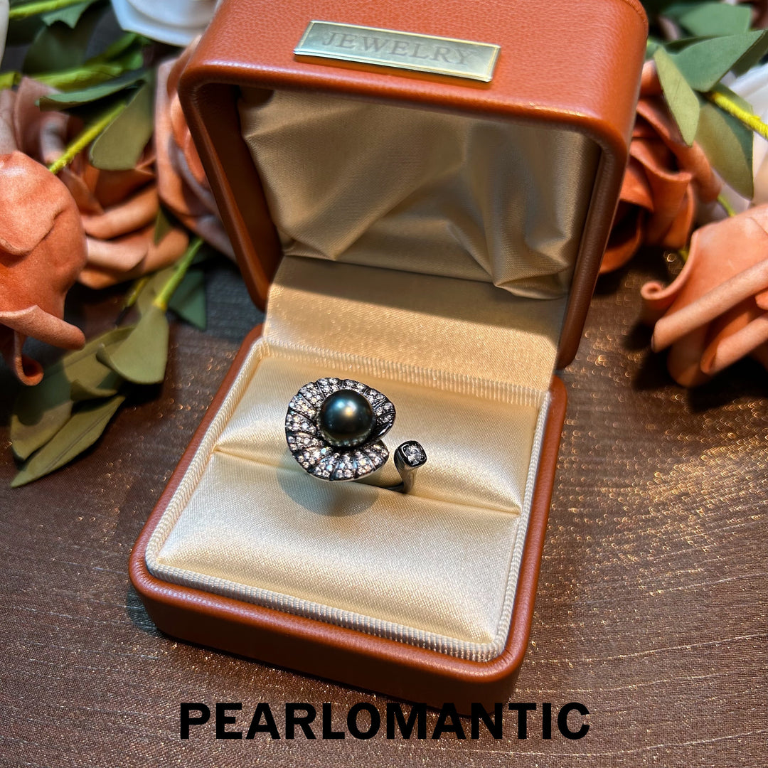 [Everyday Essentials] Tahitian Black Pearl Dark Ocean Crown Ring w/ S925 Silver