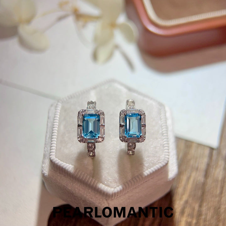 [Selección del diseñador] Pendientes de topacio azul talla esmeralda de 2.4 ct Swiss Sky con plata S925
