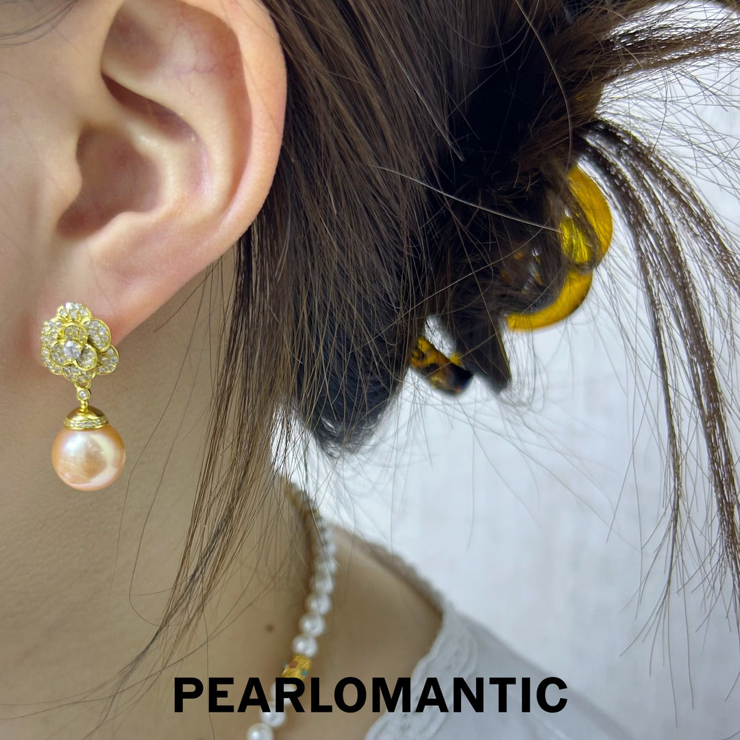 [Designer's Choice] Freshwater Pearl Natural Red Orange Fiery Camellia Earrings