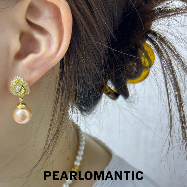 [Designer's Choice] Freshwater Pearl Natural Red Orange Fiery Camellia Earrings