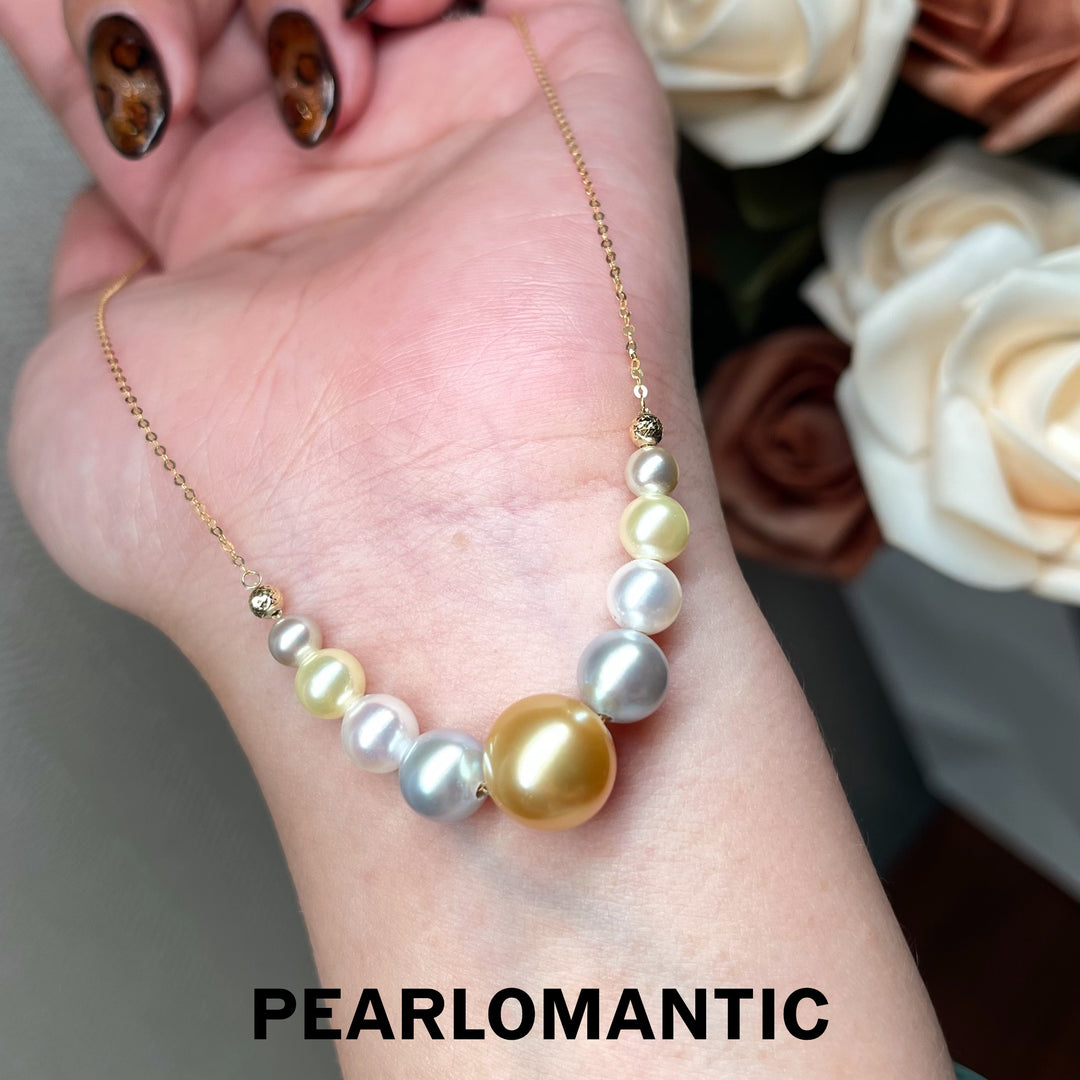 [Fine Jewelry] Akoya &amp; Golden South Sea Pearl Graduated Necklace w/ 18K Gold