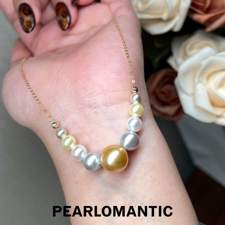[Fine Jewelry] Akoya &amp; Golden South Sea Pearl Graduated Necklace w/ 18K Gold