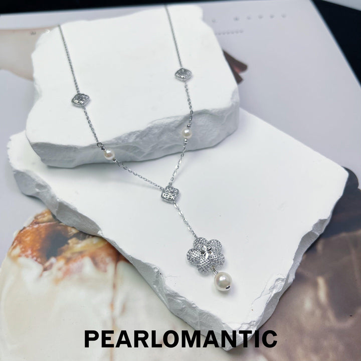 [Fine Jewelry] Akoya 4-6mm Pearl Sakura Design Necklace w/ 18k White Gold