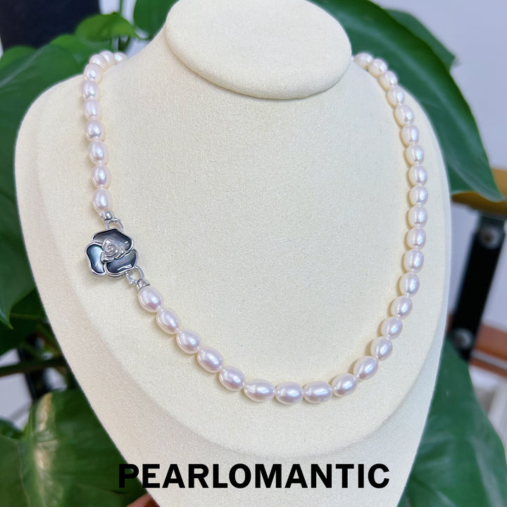 [Designer's Choice] Freshwater 6-7mm Pearl Oval Shape w/ MOP All Purpose Clasp Necklace