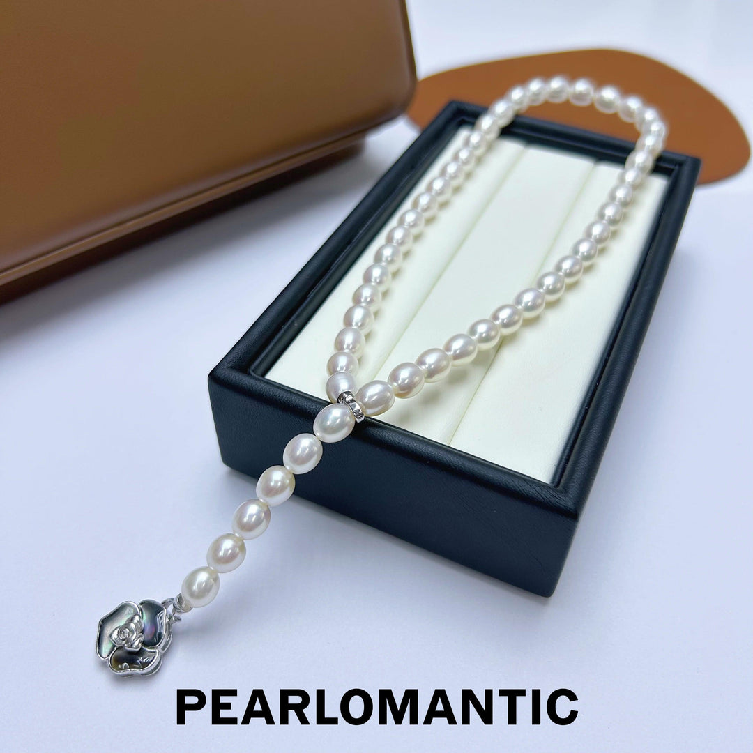 [Designer's Choice] Freshwater 6-7mm Pearl Oval Shape w/ MOP All Purpose Clasp Necklace
