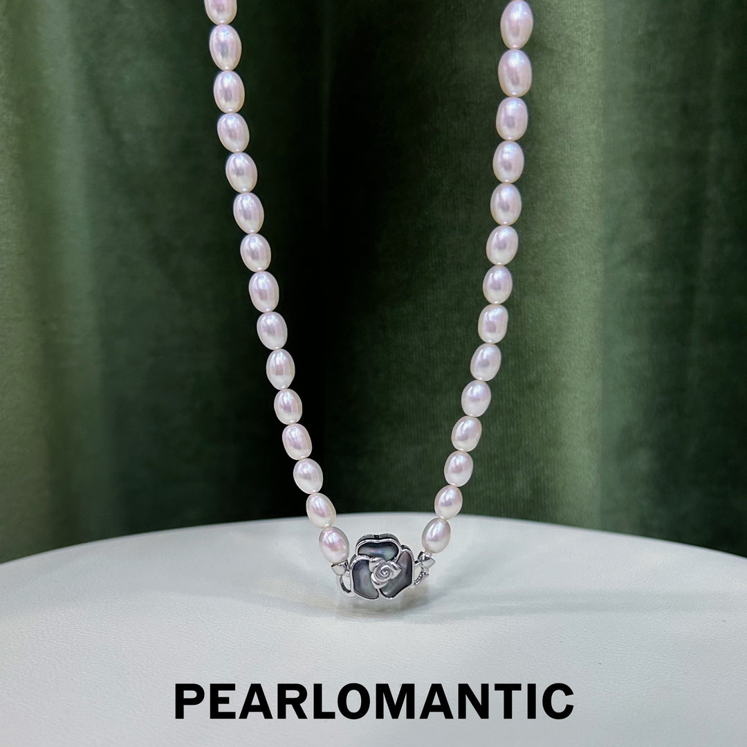 [Designer's Choice] Freshwater 6-7mm Pearl Oval Shape w/ MOP All Purpose Clasp Necklace