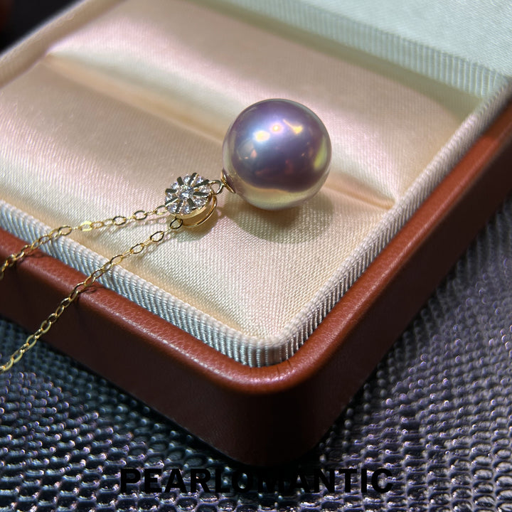 [Spring Sale] Aurora Purple Unique 12mm 5A Natural Color Pearl Pendant w/ 18K Gold