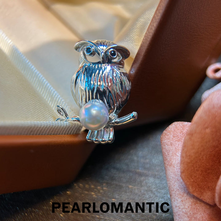 [Everyday Essentials] Akoya Silver Blue Round Pearl Owl Wisdom Alloy Brooches