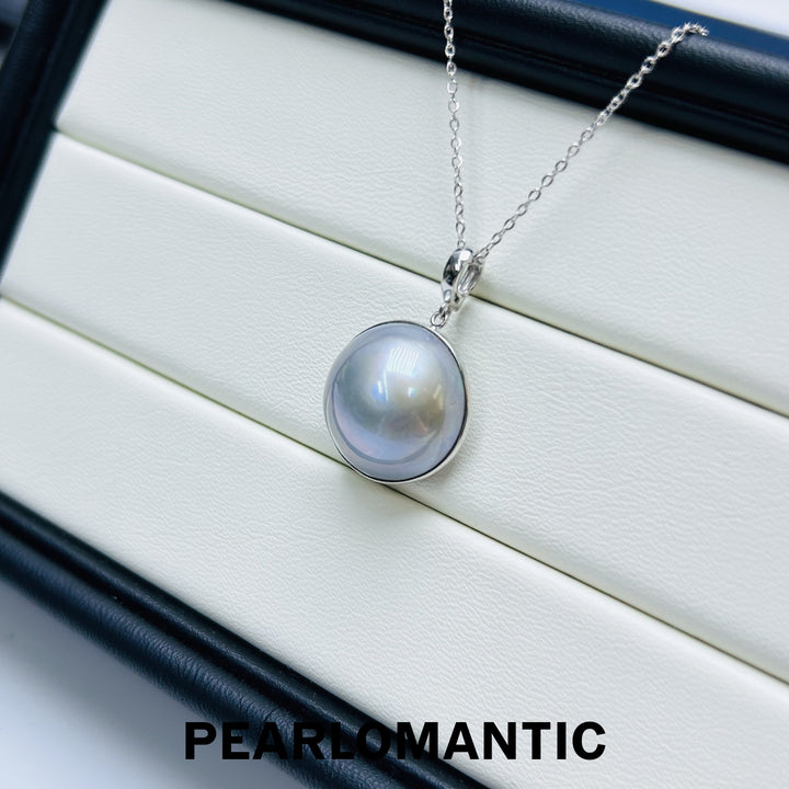 [Fine Jewelry] Japanese Mabe Pearl 15-16mm Top Level Platinum Grey 18k White Gold Pendant