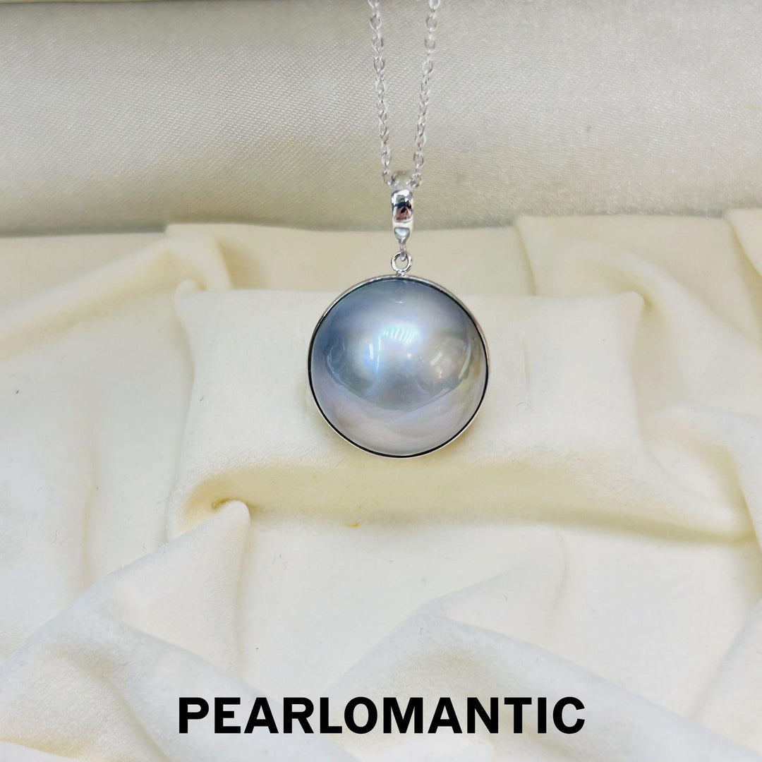 [Fine Jewelry] Japanese Mabe Pearl 15-16mm Top Level Platinum Grey 18k White Gold Pendant