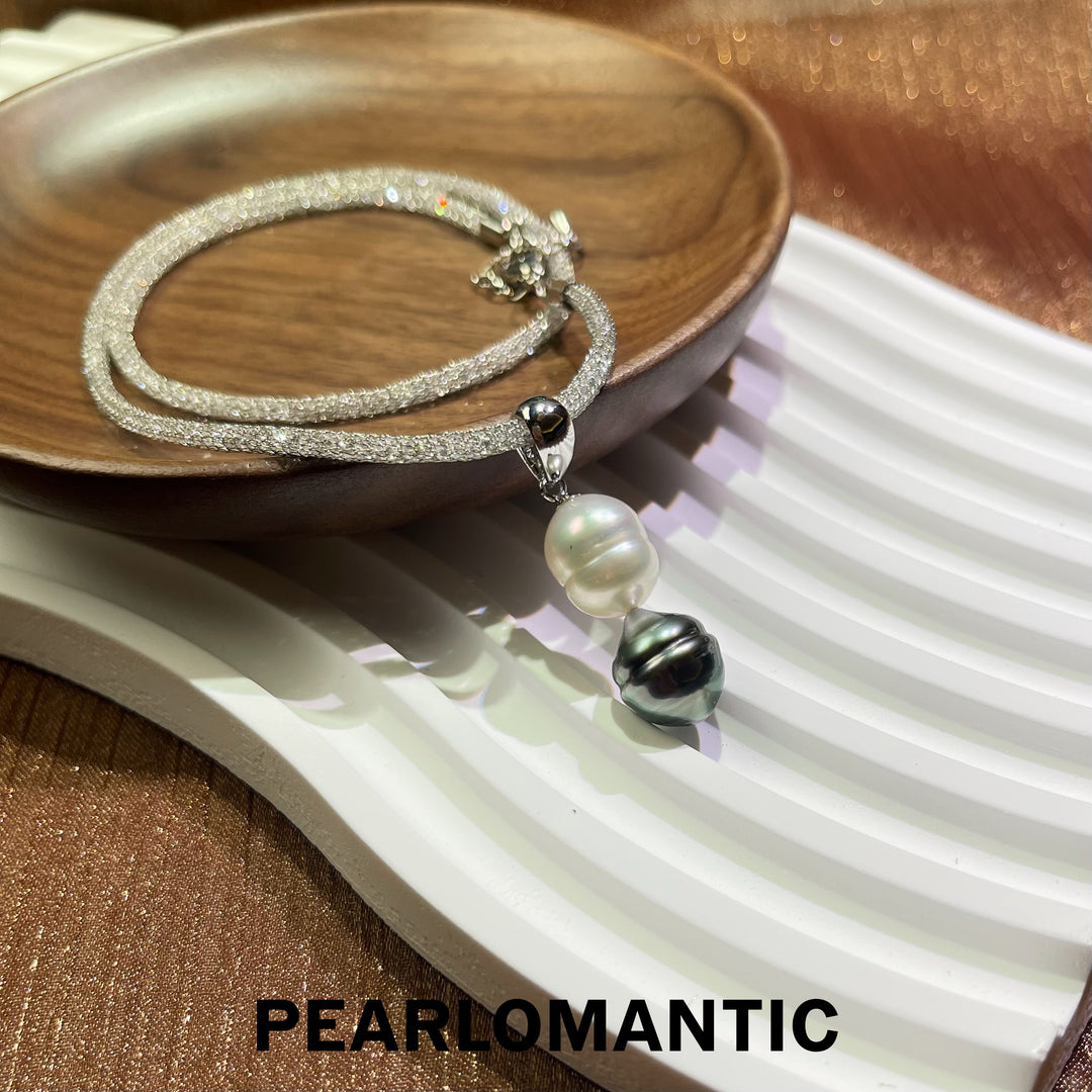 [Designer's Choice] Australia Baroque Pearl+Tahitian Baroque Pearl Pendant w/ s925 Crystal Chain