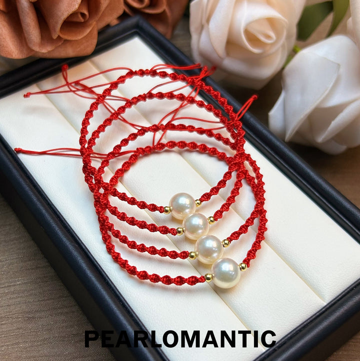 [Fine Jewelry] 18k Gold & Akoya Pearl 8-8.5mm Adjustable Red-Line Bracelets