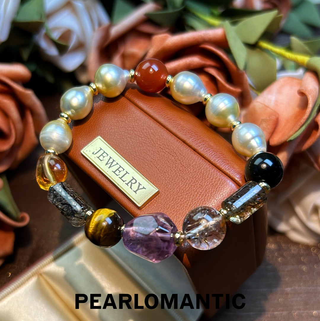 [Designer's Choice] South Sea Golden Baroque Pearl & Crystal Golden Ripple Bracelet (3)