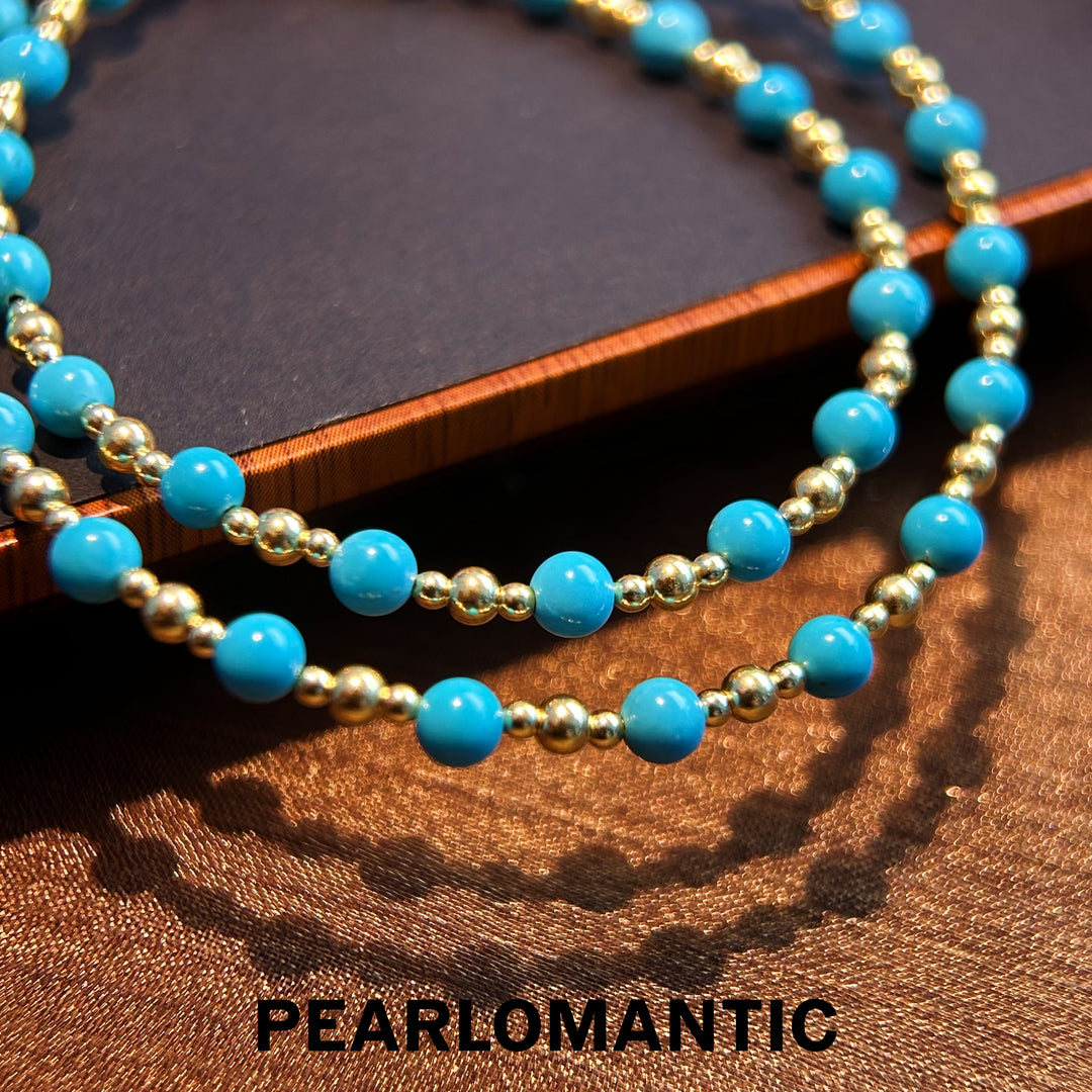 [Fine Jewelry] 18k Gold & Arizona Turquoise 4-4.5mm Spaced Starry Adjustable Necklace