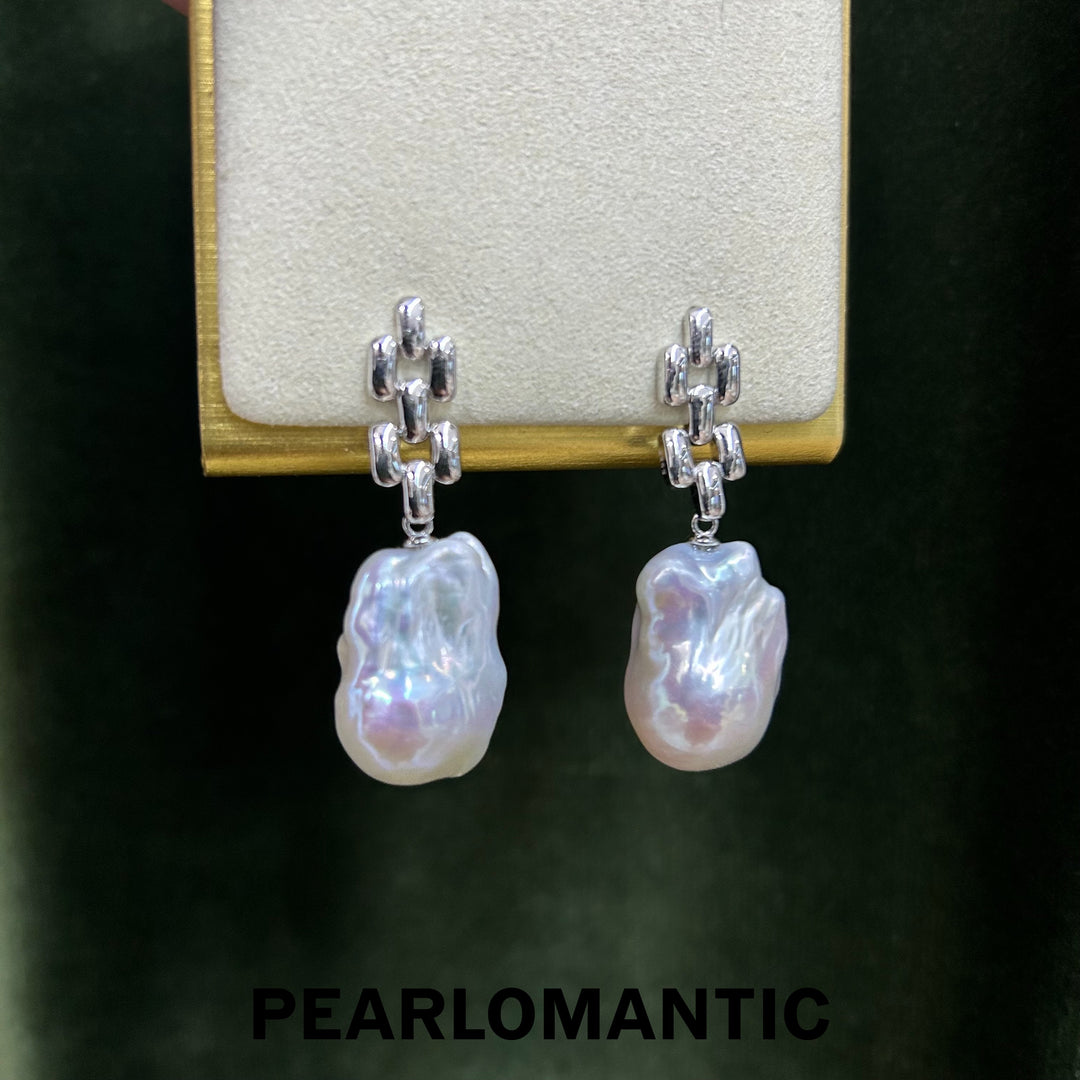 [Designer's Choice] Freshwater Big Size Baroque Pearl Earrings Pinky Tone w/ S925