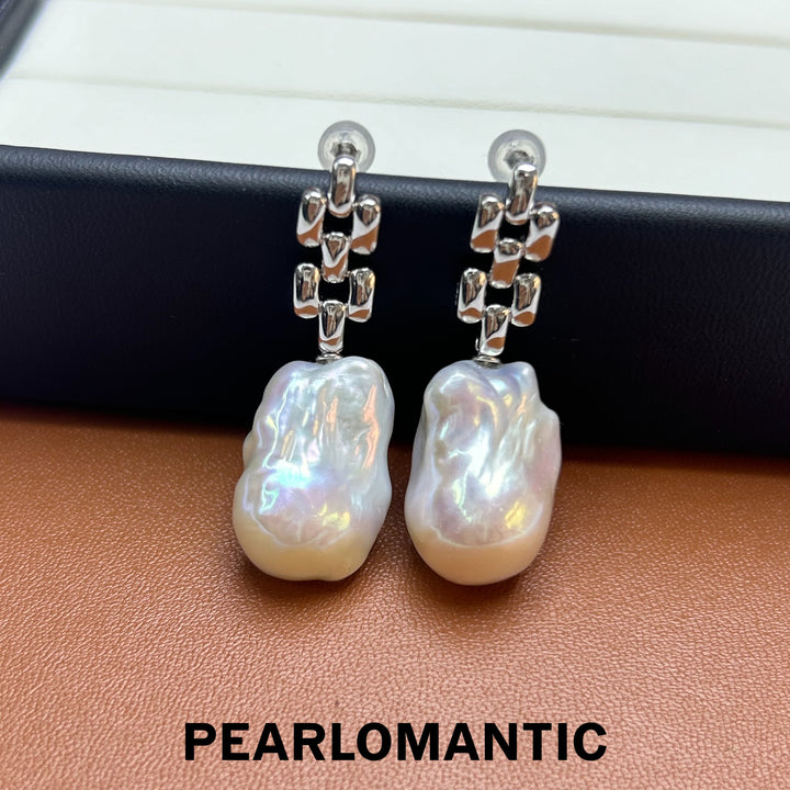 [Designer's Choice] Freshwater Big Size Baroque Pearl Earrings Pinky Tone w/ S925