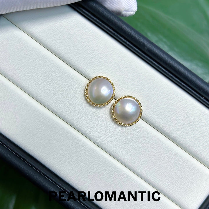 [FIne Jewelry] Japanese 11-12mm Mabe Pearl 18k Earring Stud 5A