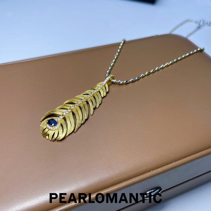 [Designer's Choice] Sapphire 0.45ct + Zircon Feather Design Pendant w/ S925 Gold Plated