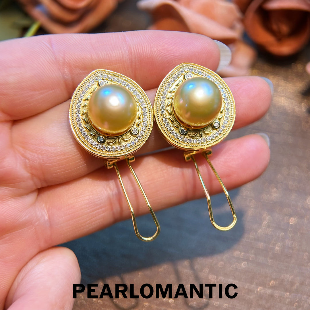 [Designer's Choice] South Sea Golden Pearl Luxury Silver Halo Earrings