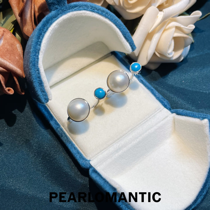 [Designer's Choice] Ocean Split Mabe Pearl Meets Turquoise Earrings & Rings Dual Style
