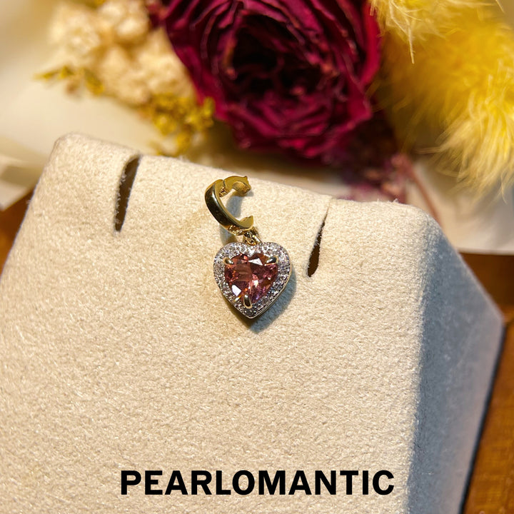 [Fine Jewelry] 14k Gold & Pink Tourmaline & Diamond Heart Shape Pendant