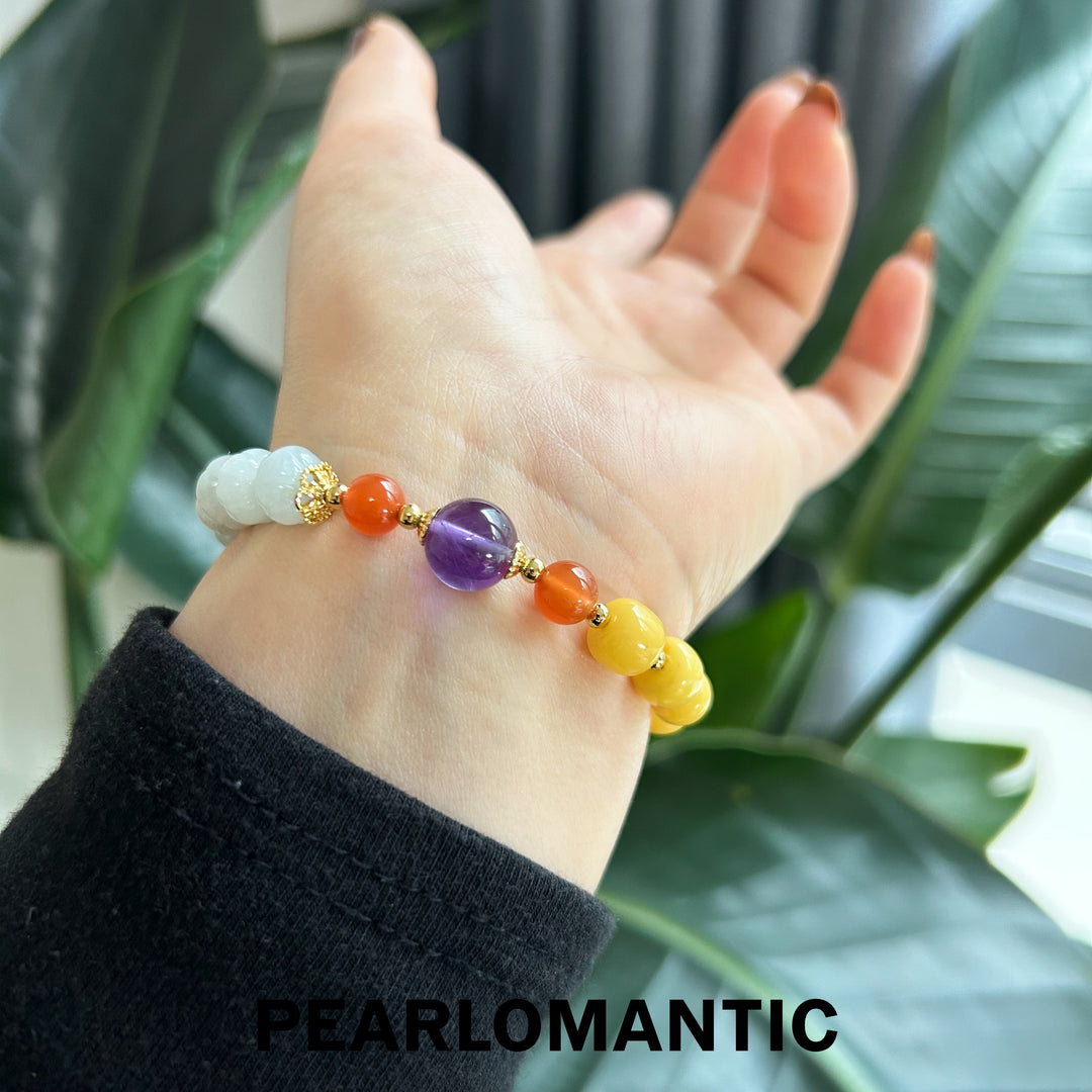[Elección del Diseñador] Brazalete artesanal Eternal Bloom con piedras preciosas multicolores y jade tallado