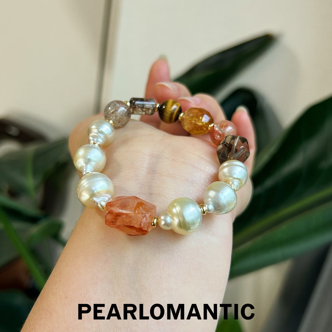 [Designer's Choice] South Sea Golden Baroque Pearl & Crystal Golden Ripple Bracelet (5)