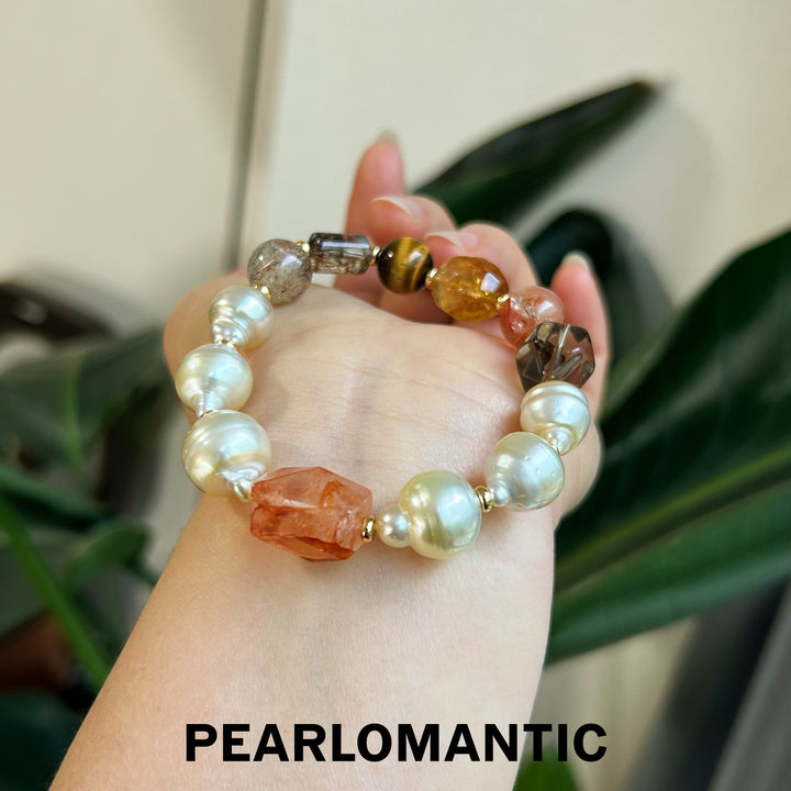 [Designer's Choice] South Sea Golden Baroque Pearl & Crystal Golden Ripple Bracelet (5)