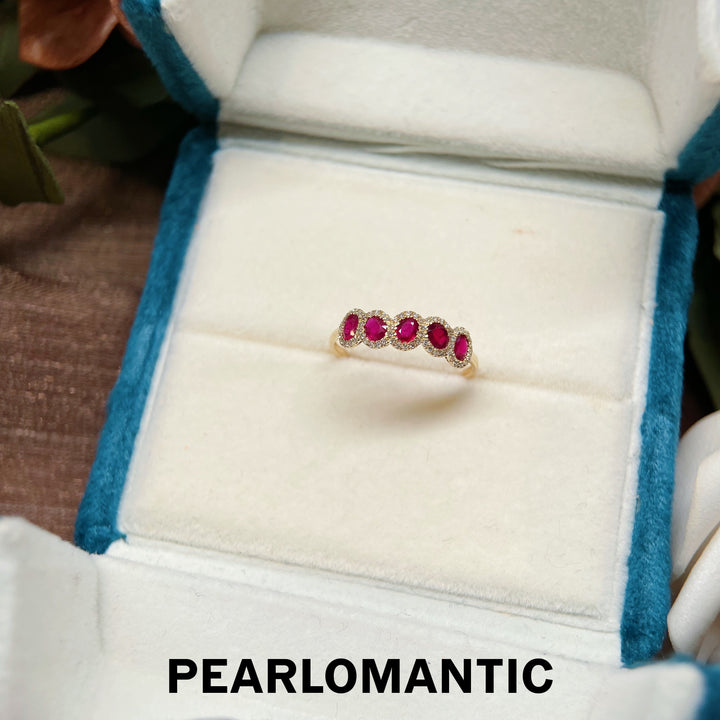 [Fine Jewelry] 18k Gold Ruby & Diamond Slim Eternity Ring Subtle Glam