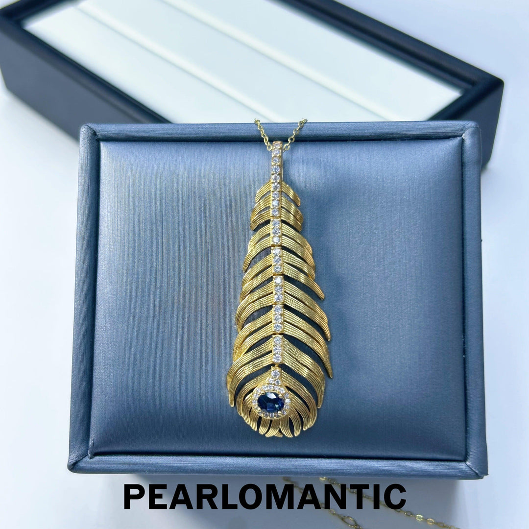 [Designer's Choice] Sapphire 0.45ct + Zircon Feather Design Pendant w/ S925 Gold Plated