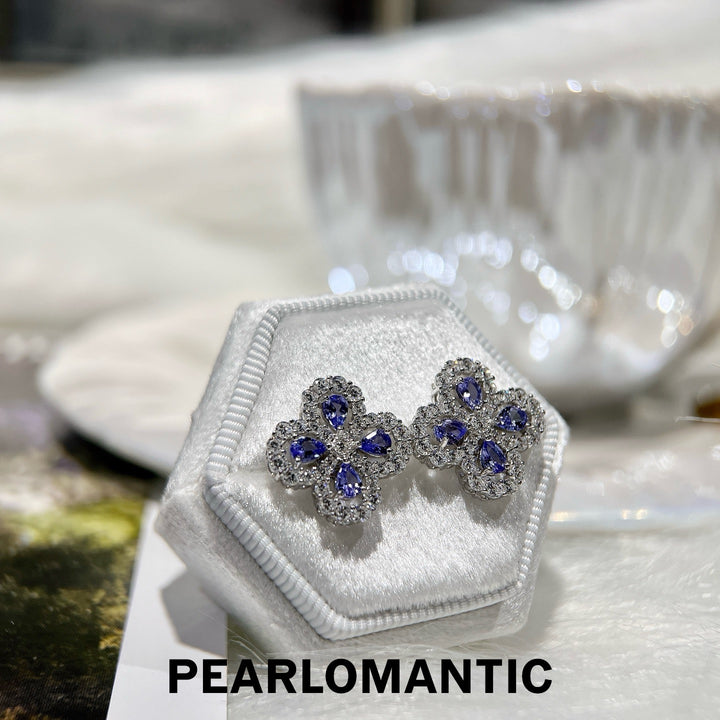 [618 Sale] 1.2ct Tanzanite Four Leaf Clover Stud Earrings w/ S925 Silver