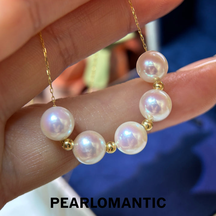[Fine Jewelry] Rosy Harmony 7.5–8mm 5A Akoya Rose Pearl 18K Gold Five-Pearl Necklace