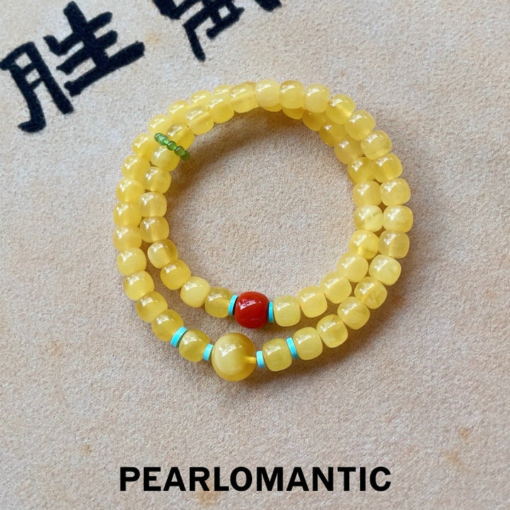 [Designer’s Choice] Golden Glow Natural Beeswax Turquoise Red Agate Double-Wrap Bracelet