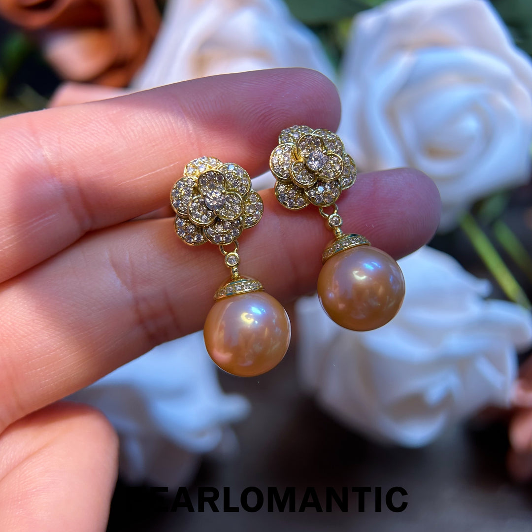 [Designer's Choice] Freshwater Pearl Natural Red Orange Fiery Camellia Earrings