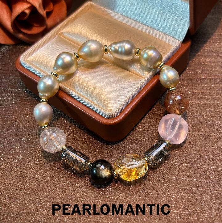 [Designer's Choice] South Sea Golden Baroque Pearl & Crystal Golden Ripple Bracelet (1)