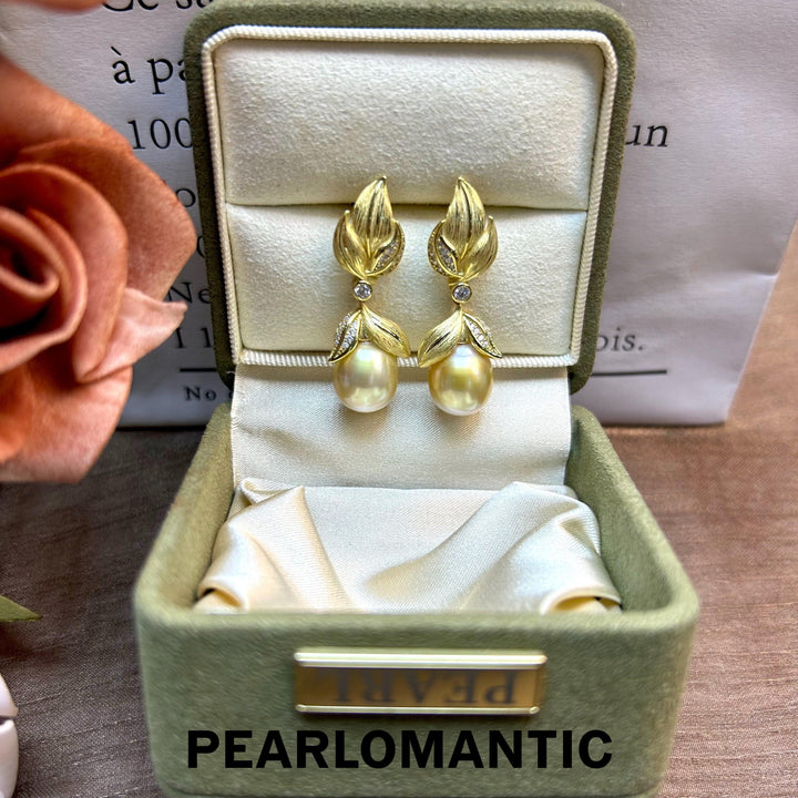 [Designer's Choice] South Sea Golden Pearl 11*13 Buccellati Style Earring Studs & S925 w/ Gold Plated