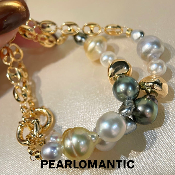 [Designer's Choice] Multi Saltwater Keshi & Baroque Pearl Mixed-Hue Bracelets