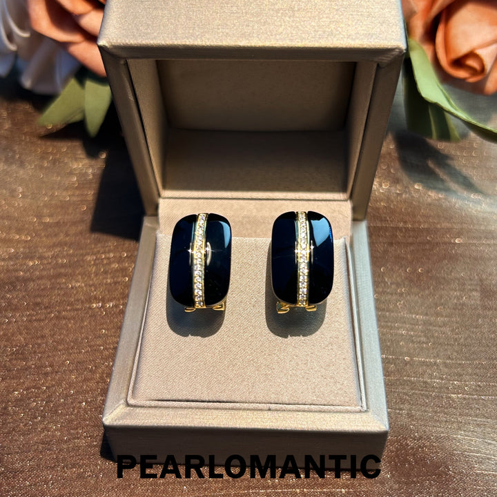 [Everyday Essentials] Black Agate Velvet Panels of Golden Whisper Earrings w/ S925